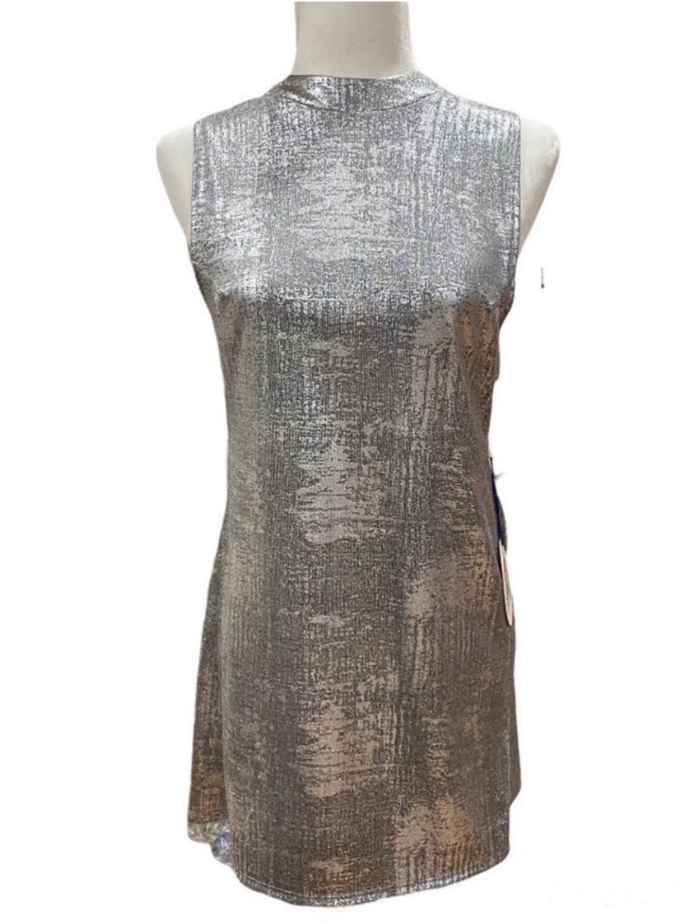 Libby Story Silver Sleeveless Dress Side Cutouts S
